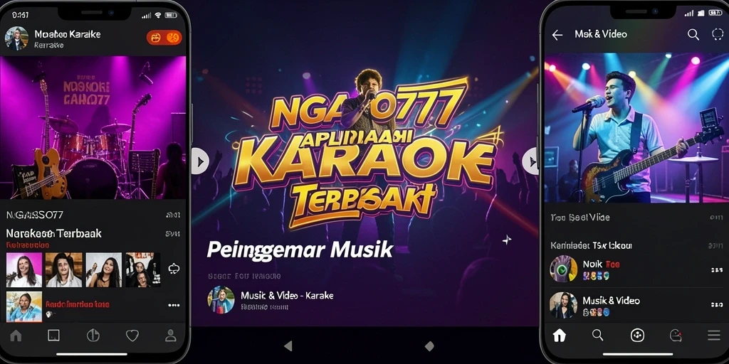 Antarmuka aplikasi NGASO77 yang menarik untuk karaoke.