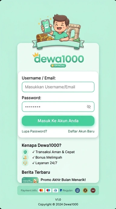 Tampilan halaman login dewa1000